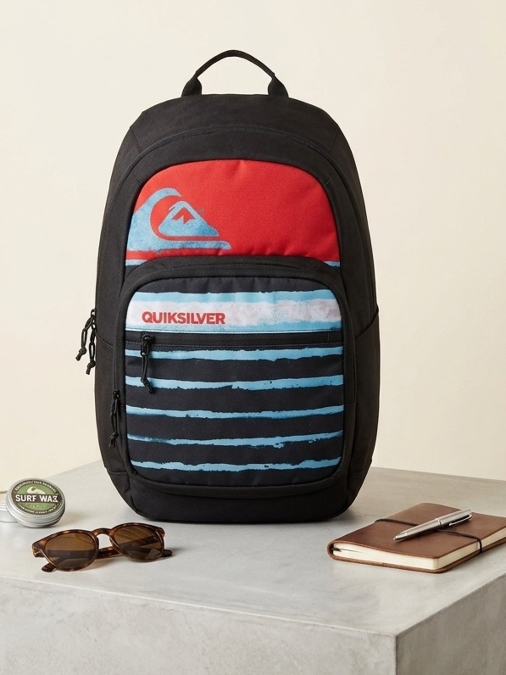 Quiksilver Black and Red Striped Backpack